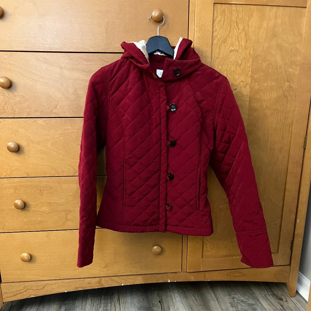 Calvin Klein Brick Red Quilted Jacket with Detachable Hood